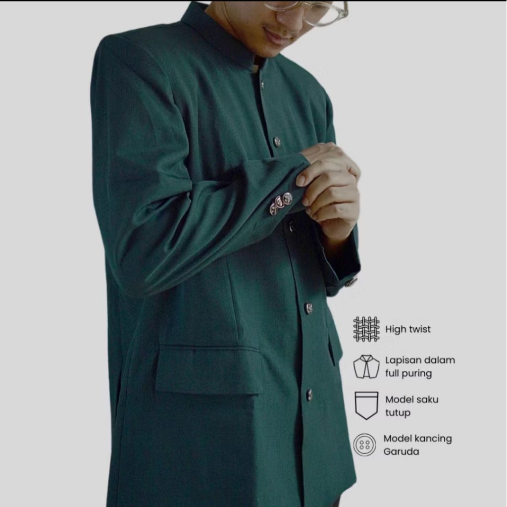 Bescap Jas Koko Pria Hijau Botol Polos Saku Tutup  Formal Informal S-XXL