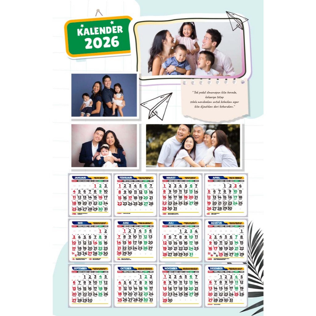 Kalender 2026 Dinding Custom 1 Lembaran / Kalender Keluarga Foto Custom
