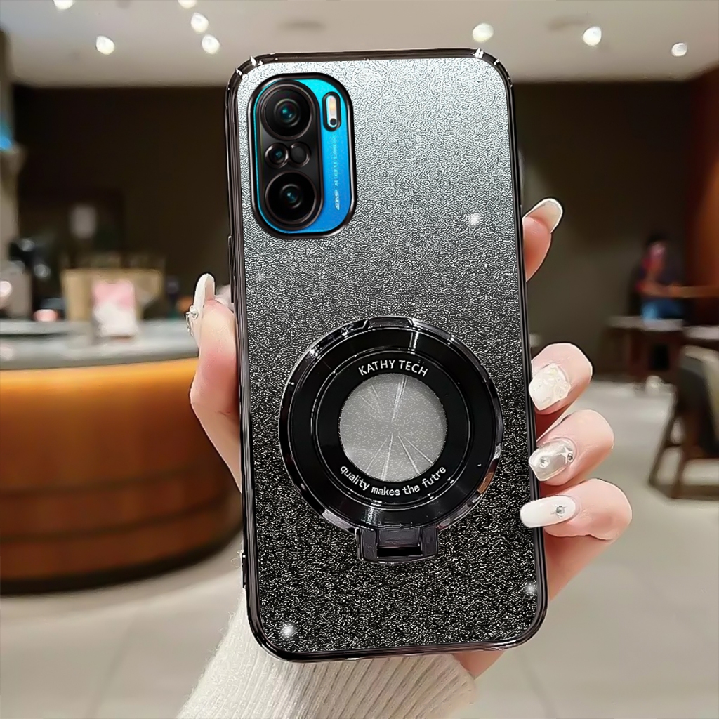 Softcase Poco F3 Case Glitter Luxury Silikon With Ring Stand