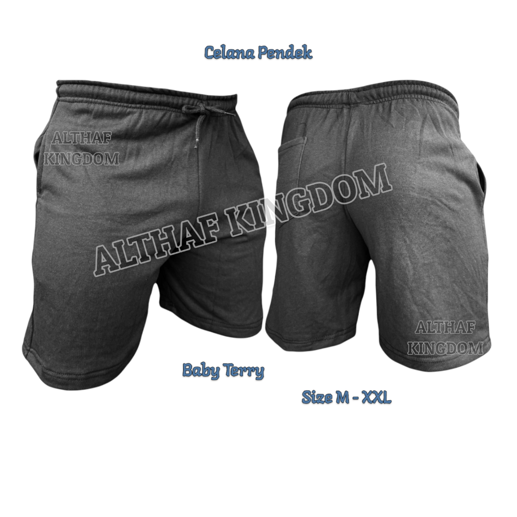 ALTHAF - CELANA PENDEK SANTAI BABYTERRY POLOS HITAM NAVY ABU TUA ABU MUDA BOXER SHORT FASHION BANDUN