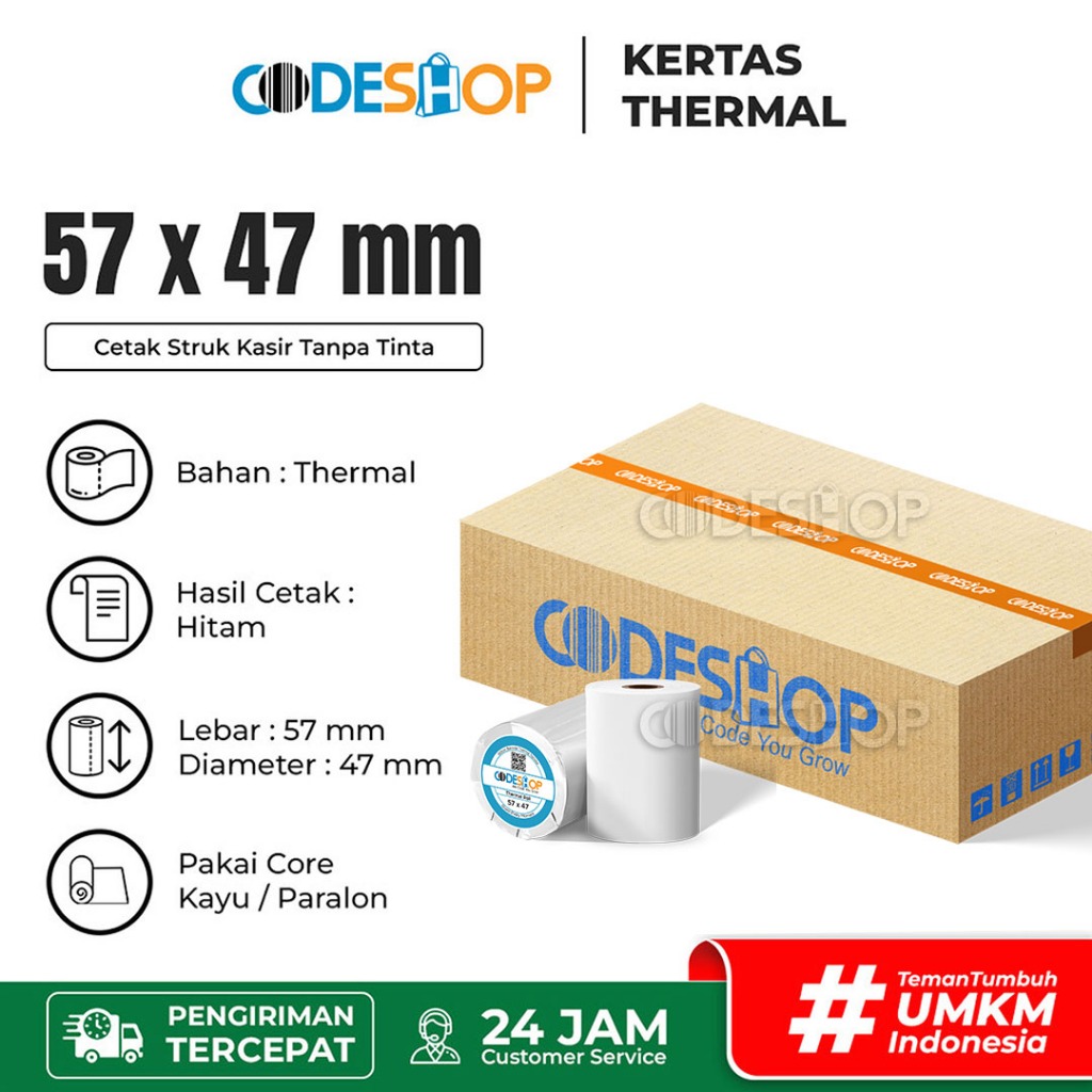 Thermal Paper Roll 58x50 Merk codeshop Harga Perdus