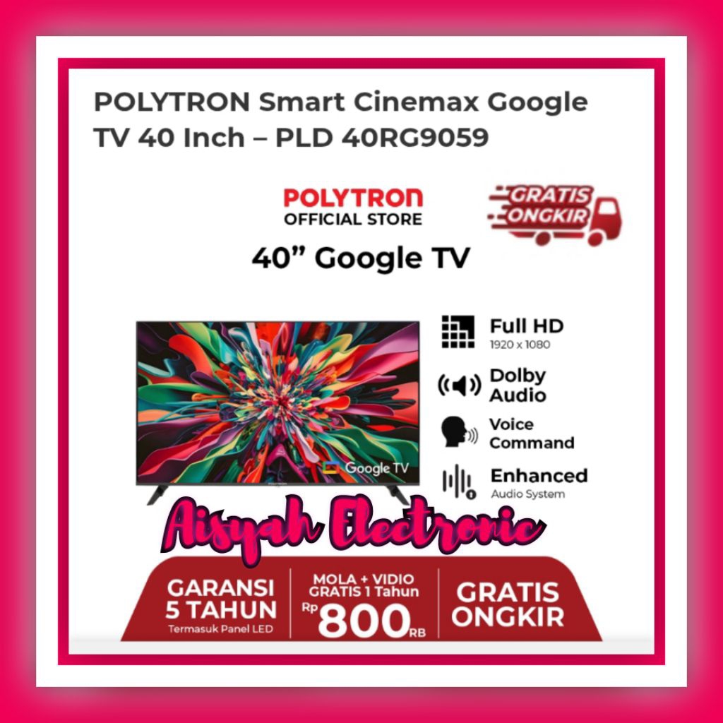 PROMO GOOGLE TV POLYTRON 40 INCI FHD 40RG9059 GARANSI 5 TAHUN