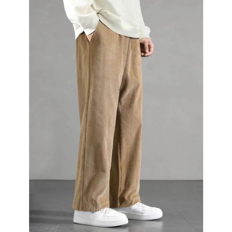celana corduroy remaja celana lurus pria celana lebar celana kpop baggy celana kerja hitam/cokelat s