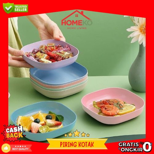 HK Piring Makanan Buah Set Warna Warni Bahan Jerami Piring Makan Jerami Wadah Makanan Kue Mangkok