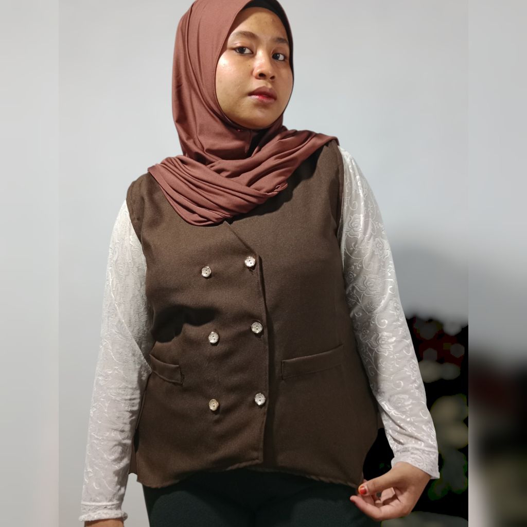 VEST Brown Rompi wanita korean style, vest wanita atas model terbaru, vest wanita warna coklat