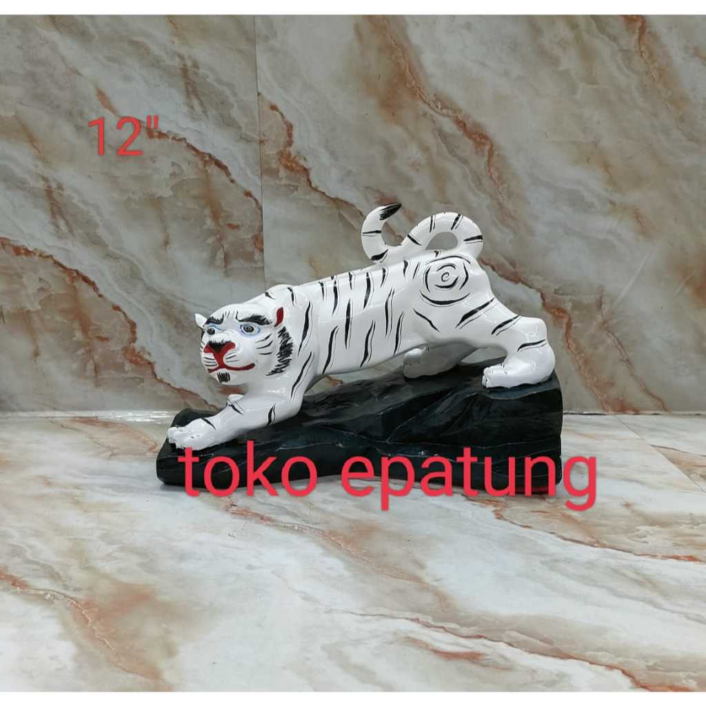 patung dewa harimau putih - fiber - 12 inch - sk