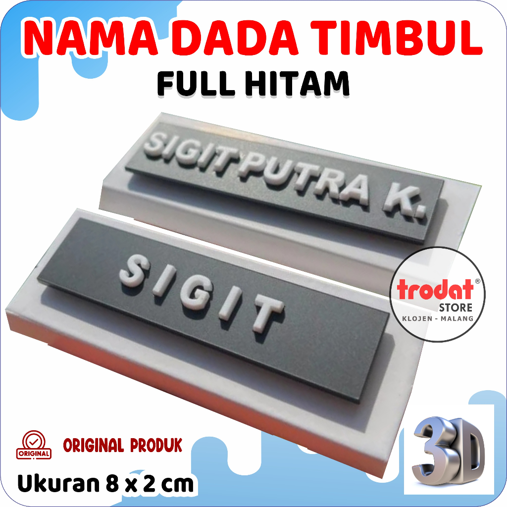 PAPAN NAMA TIMBUL Nametag/Nama DADA 3D Papan Nama Timbul - Nametag Timbul Full Hitam