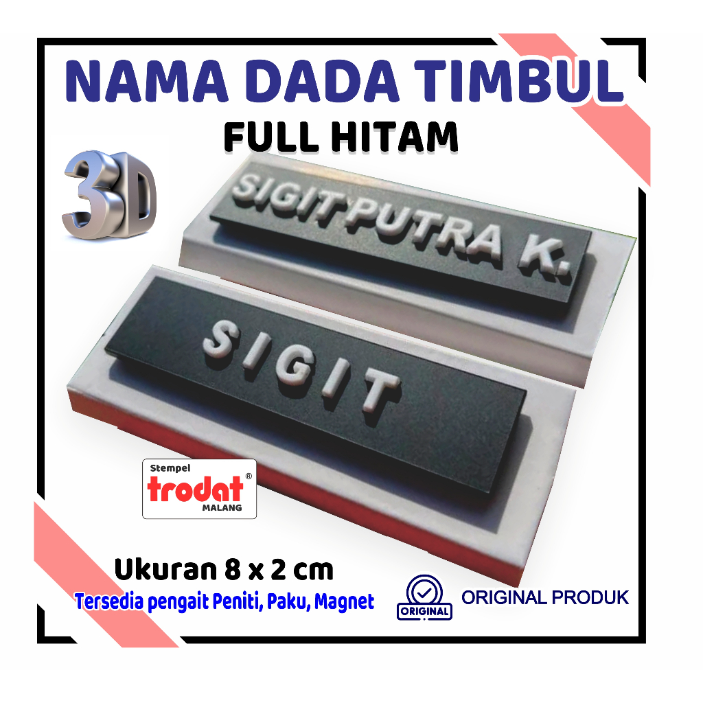 PAPAN NAMA TIMBUL Nametag/Nama DADA 3D Papan Nama Timbul - Nametag Timbul Full Hitam