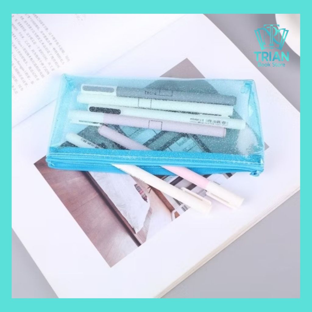 PENCIL CASE GLITTER TRANSPARAN TEMPAT PENSIL AESTHETIC SIMPLE ESTETIK WADAH ALAT TULIS KANTOR KULIAH