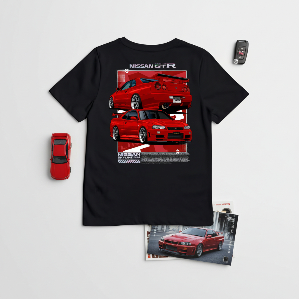 KARIMAKE Kaos Baju T Shirt Distro Anak Unisex Gambar Mobil NISSAN SKYLINE R34 JDM Hologram