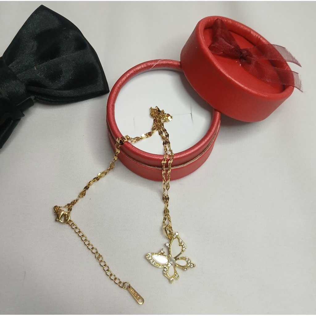 Kalung Titanium asli kupu rantai emas wanita estetik