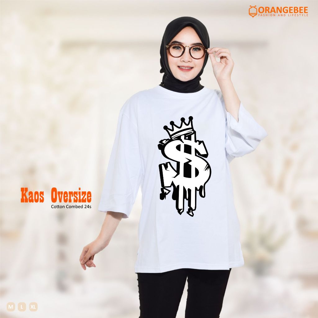 Kaos Oversize Wanita/Kaos Wanita/kaos cewek/Oversize/OrangeBee/Putih-$