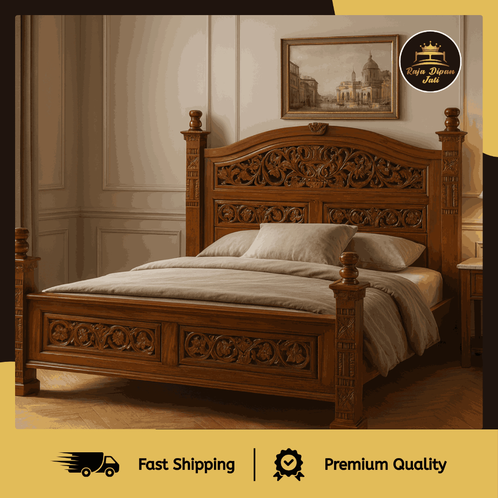 Tempat Tidur Dipan Ukir Kayu Jati Jepara Finishing Melamin Divan Ukir Jati Ranjang Kasur Dipan Mewah
