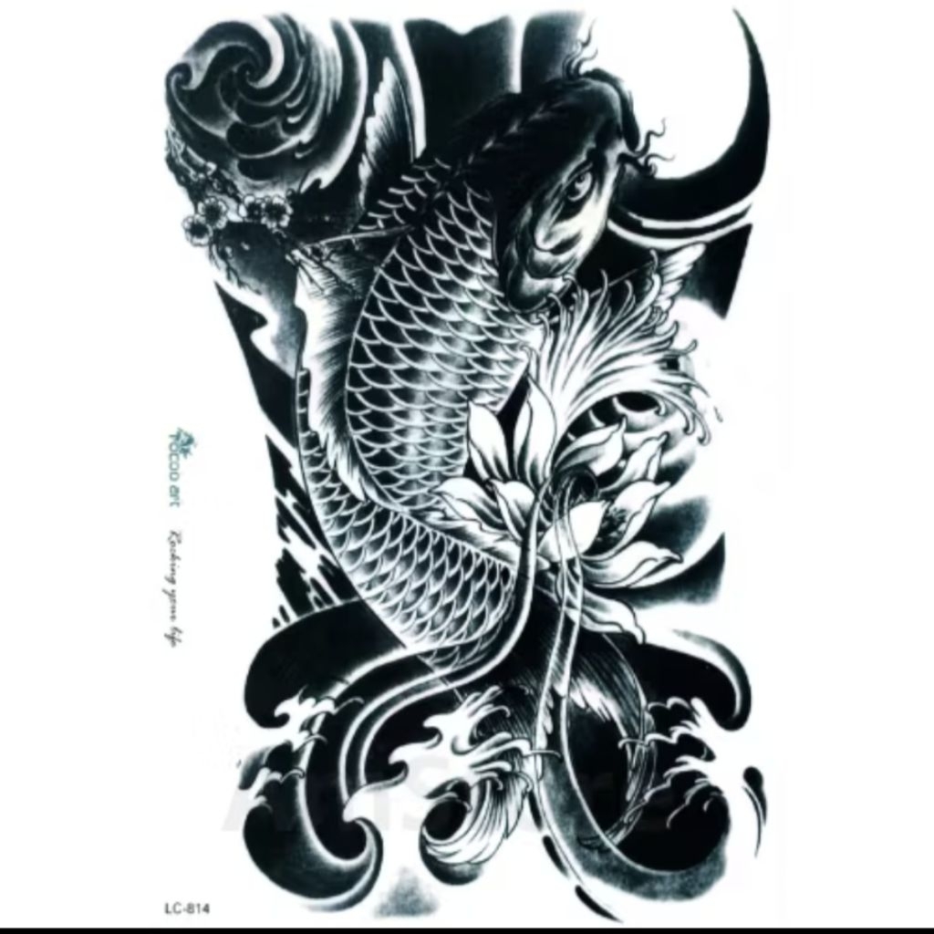 Tatto Temporary KOI HITAM uk.15*22 Tatto Temporary Hb_090 Tato Tahan Air Anti Air Sementara