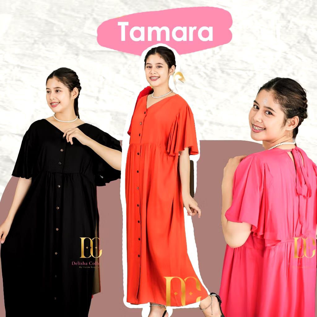 Tamara series home Dress lengan pendek Daster busui karet pinggang bahan rayon twill by delishaa