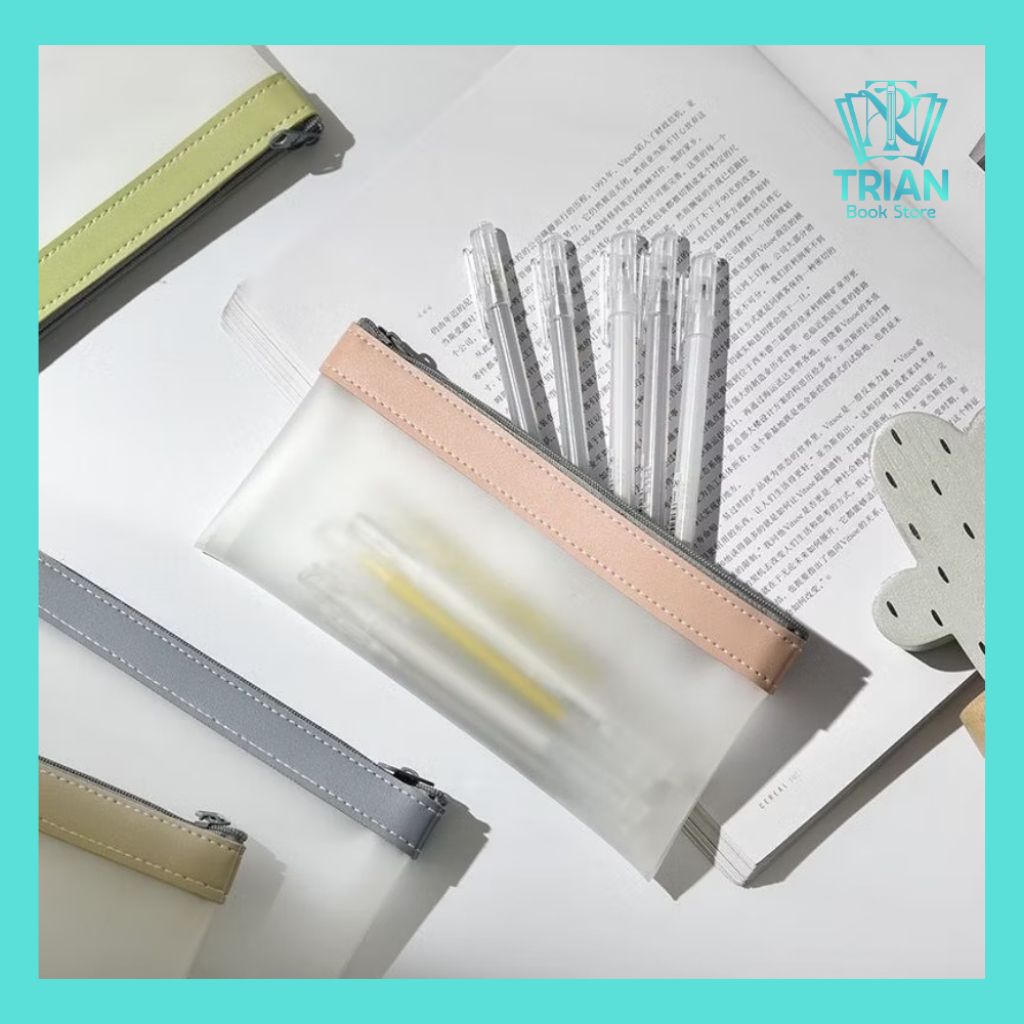 PENCIL CASE TRANSPARAN AESTHETIC SIMPLE MINIMALIST ESTETIK WADAH ALAT TULIS KANTOR KULIAH SEKOLAH