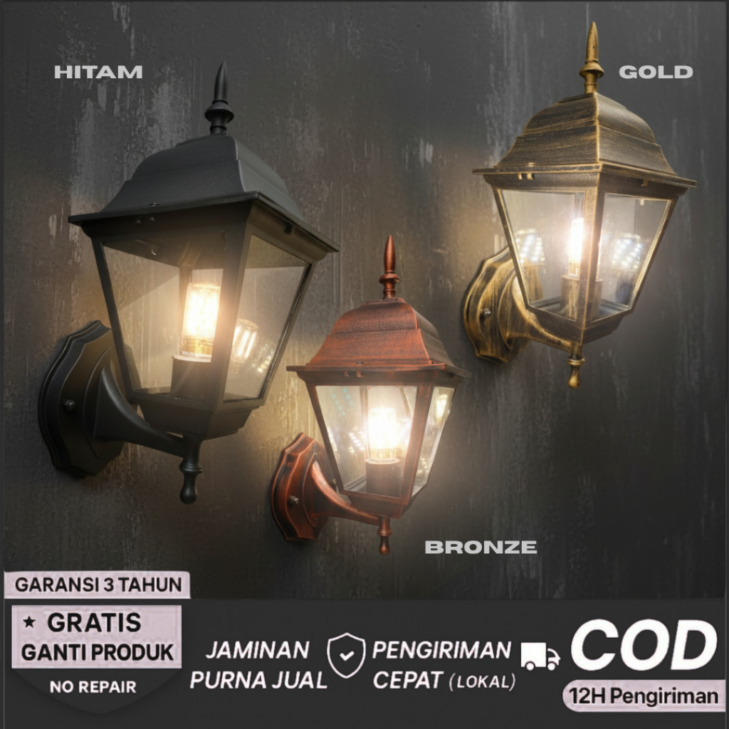 Lampu Dinding Outdoor ALUMUNIUM + KACA / Lampu Taman Teras Model Klasik 5019 G1_Light