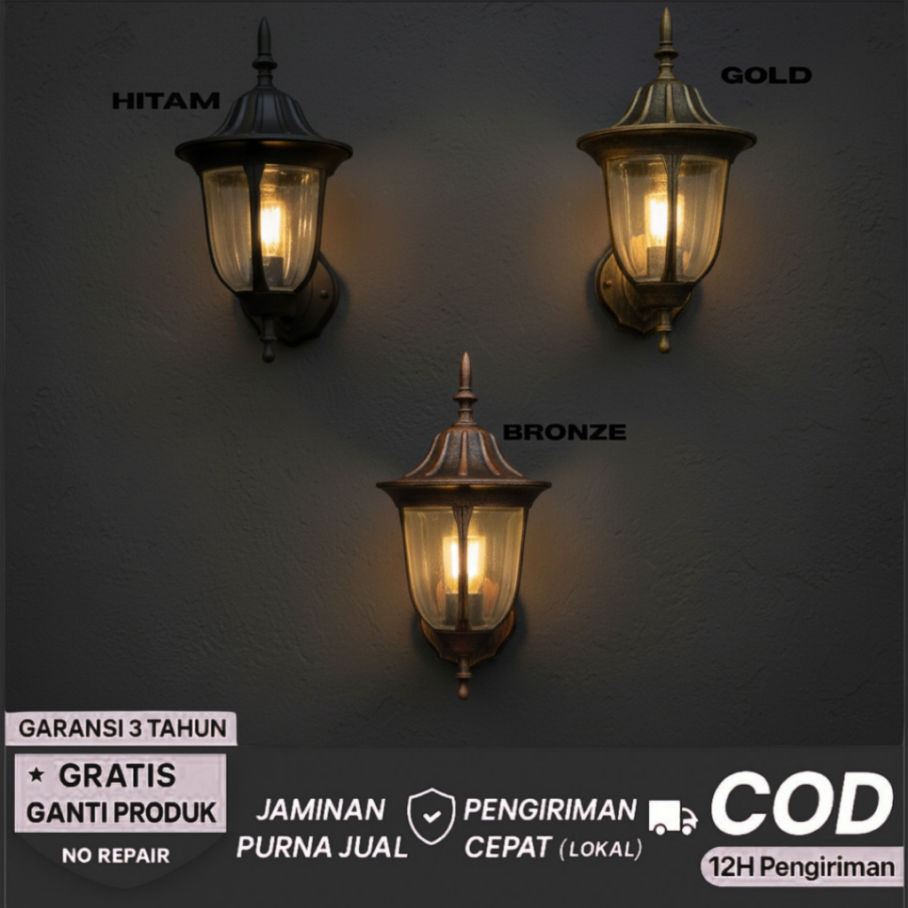 Lampu Dinding Outdoor Alumunium + Kaca / Lampu Taman Teras Model Klasik 5007 G1_Light
