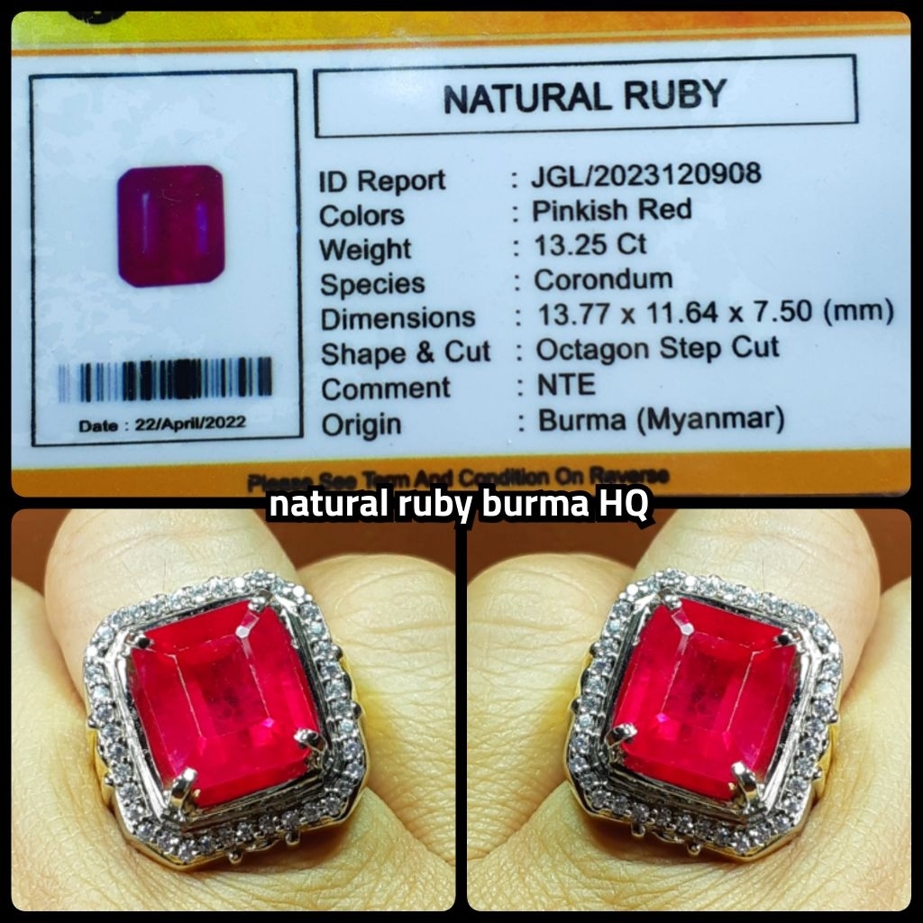 batu Ruby Burma jumbo kristal + memo lab