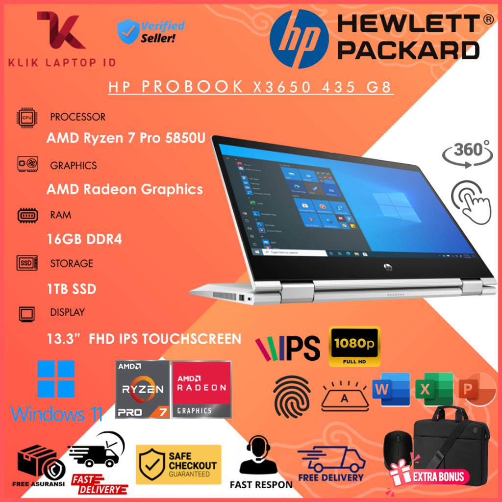 Laptop HP PROBOOK X360 435 G8 Ryzen 7 PRO 5850U 16GB 1TB 13.3 FHD Touch Win11 Pro Original