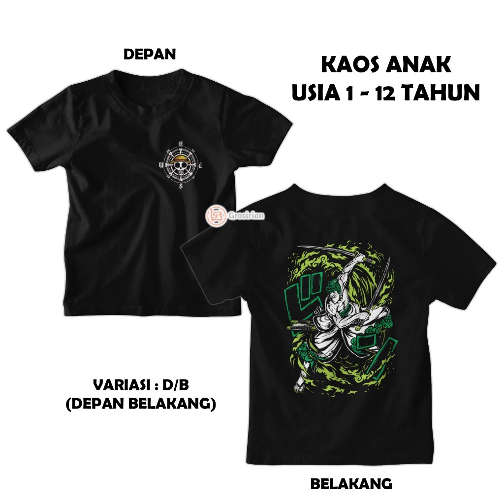 KAOS ANAK ZORO ONE PIECE - KAOS ANAK ZORO ANIME ONE PIECE, KAOS BAJU ANAK 1 - 12 TAHUN