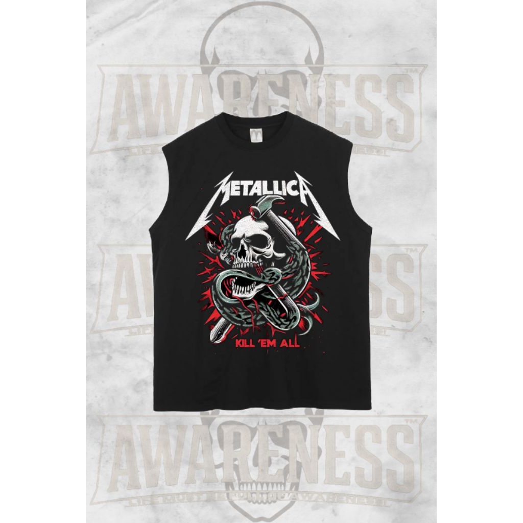 AWARENESS- Tshirt singlet lekbong pria kekinian METALICA hitam keren