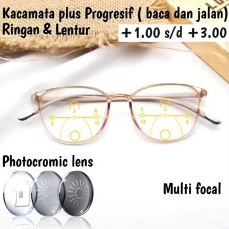 KACAMATA PLUS BACA DAN JALAN LENSA PROGRESIF PHOTOCROMIC, KACAMATA COWOK/CEWEK