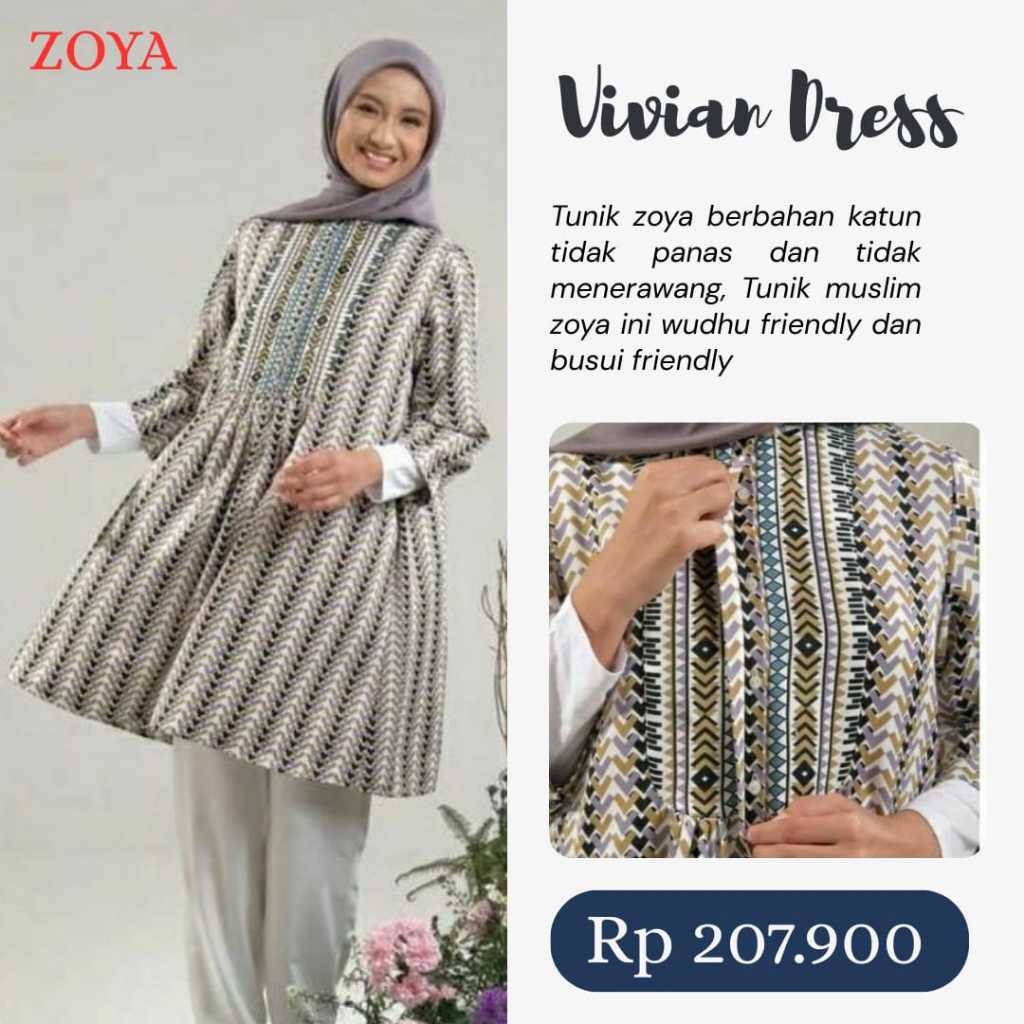 Zoya Vivian Midi Dress Tunik Muslim Busui Friendly