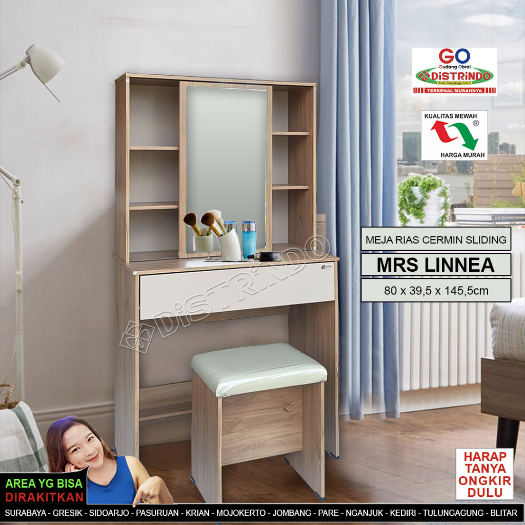 DISTRINDO Meja Rias Minimalis Cermin Sliding / Geser /Meja Rias + Kursi