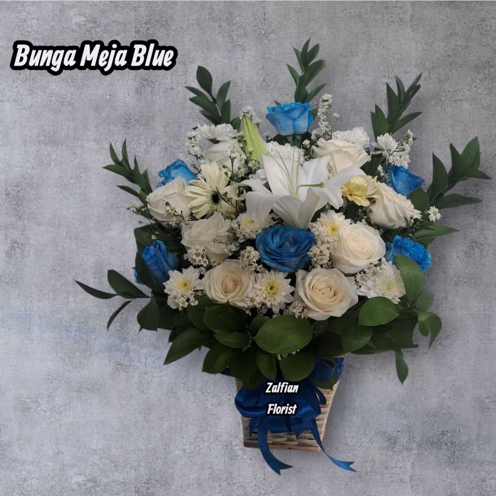 BUNGA MEJA BUNGA VAS BLUE MAWAR BIRU LILY PUTIH