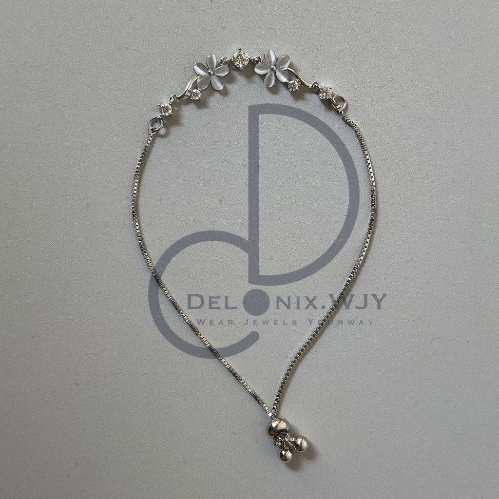 Gelang Perak Silver Serut Wanita Mewah Cantik Bunga Permata