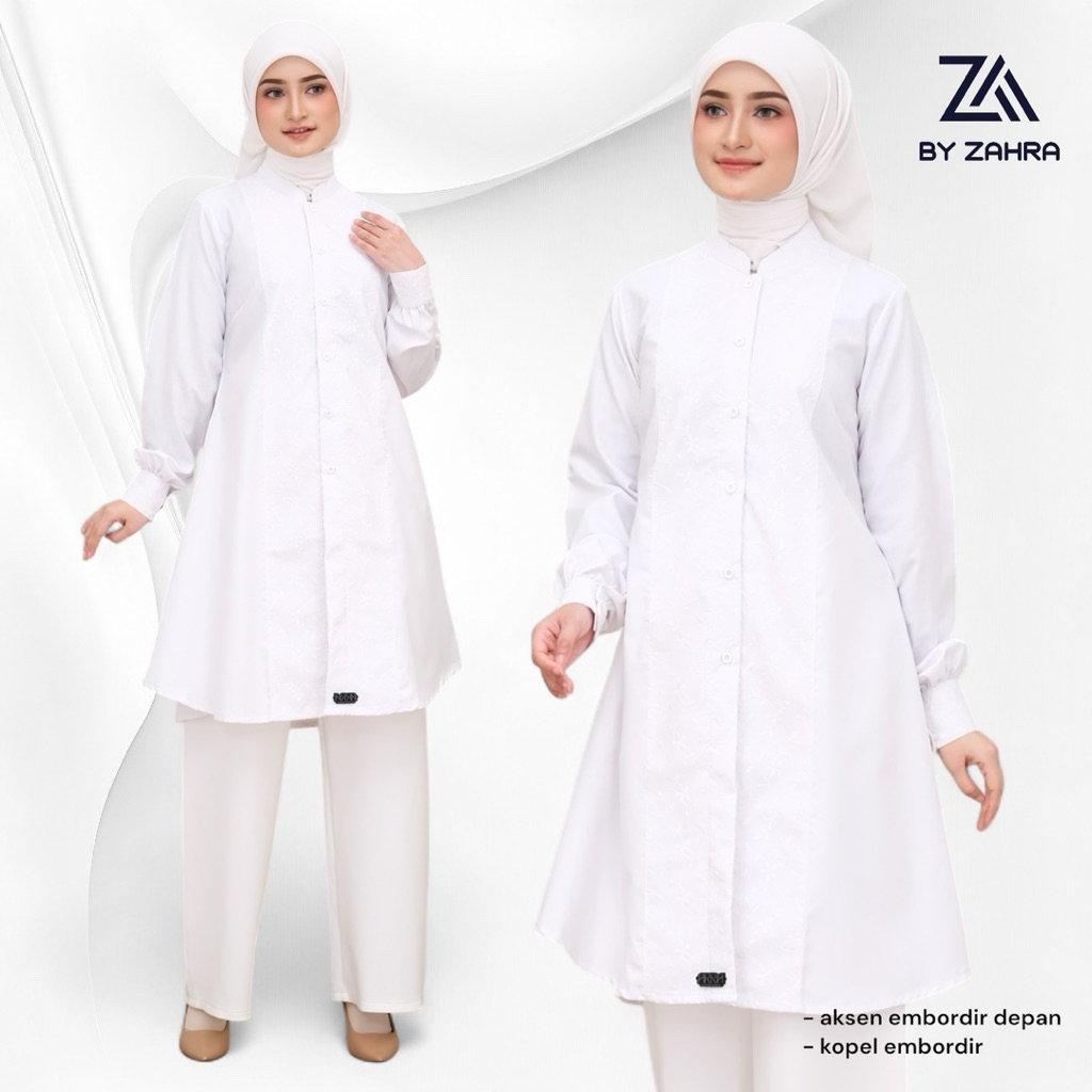 Za_byzahra tunik putih | tunik bordir | tunik putih | tunik kerja