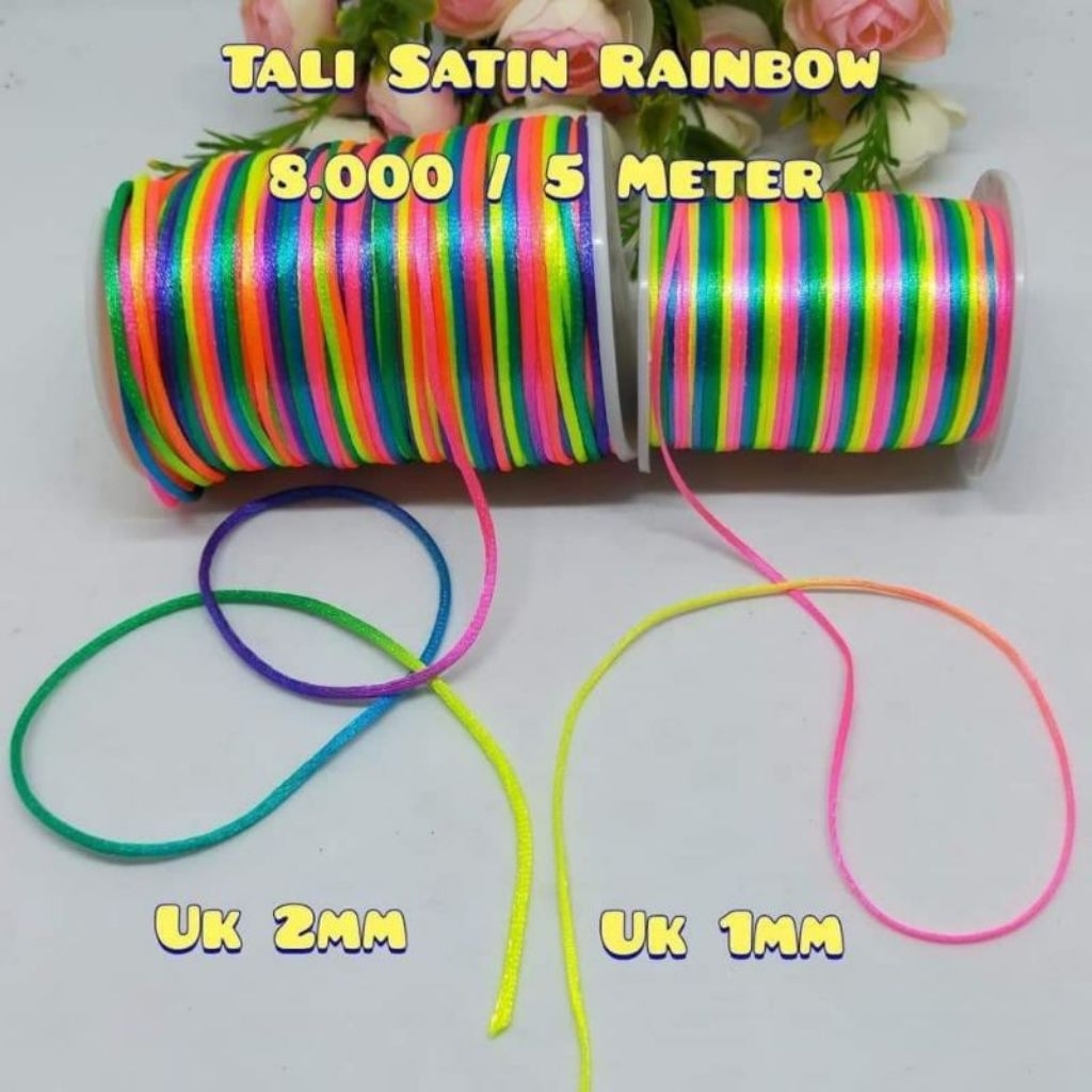 Tali Satin Pelangi Tali Satin Rainbow Uk 2mm dan 1mm Tali Satin Gradasi