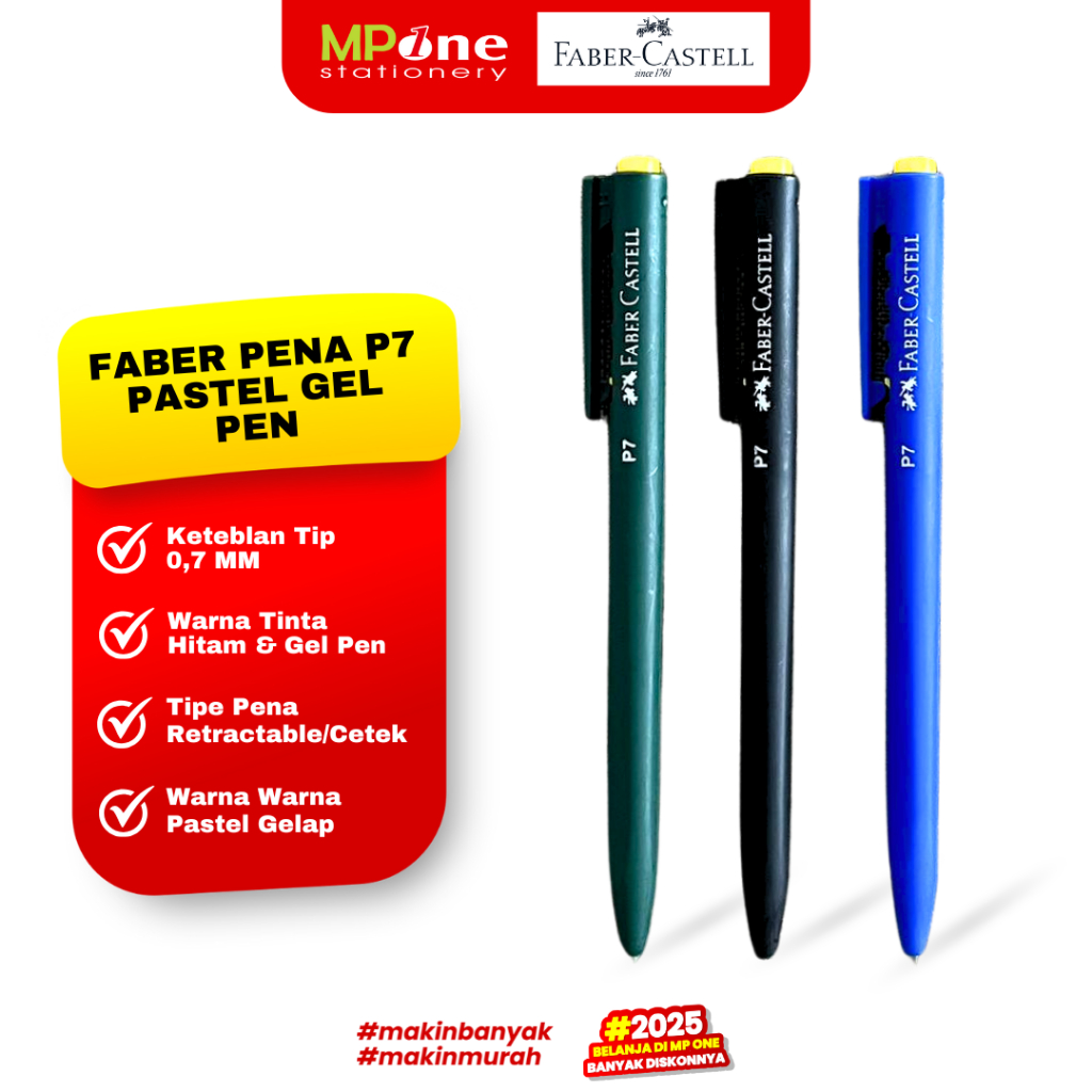 Faber Castell Pena Gel P7 Warna Reguler Tinta Hitam 0,7mm / Ballpoint Pen Gel FABER