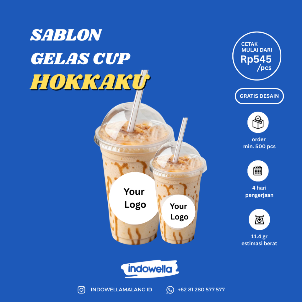 Sablon Gelas Plastik | Gelas PP Hokkaku | Sablon 1 Warna | Custom | Gelas Minuman Panas Dingin