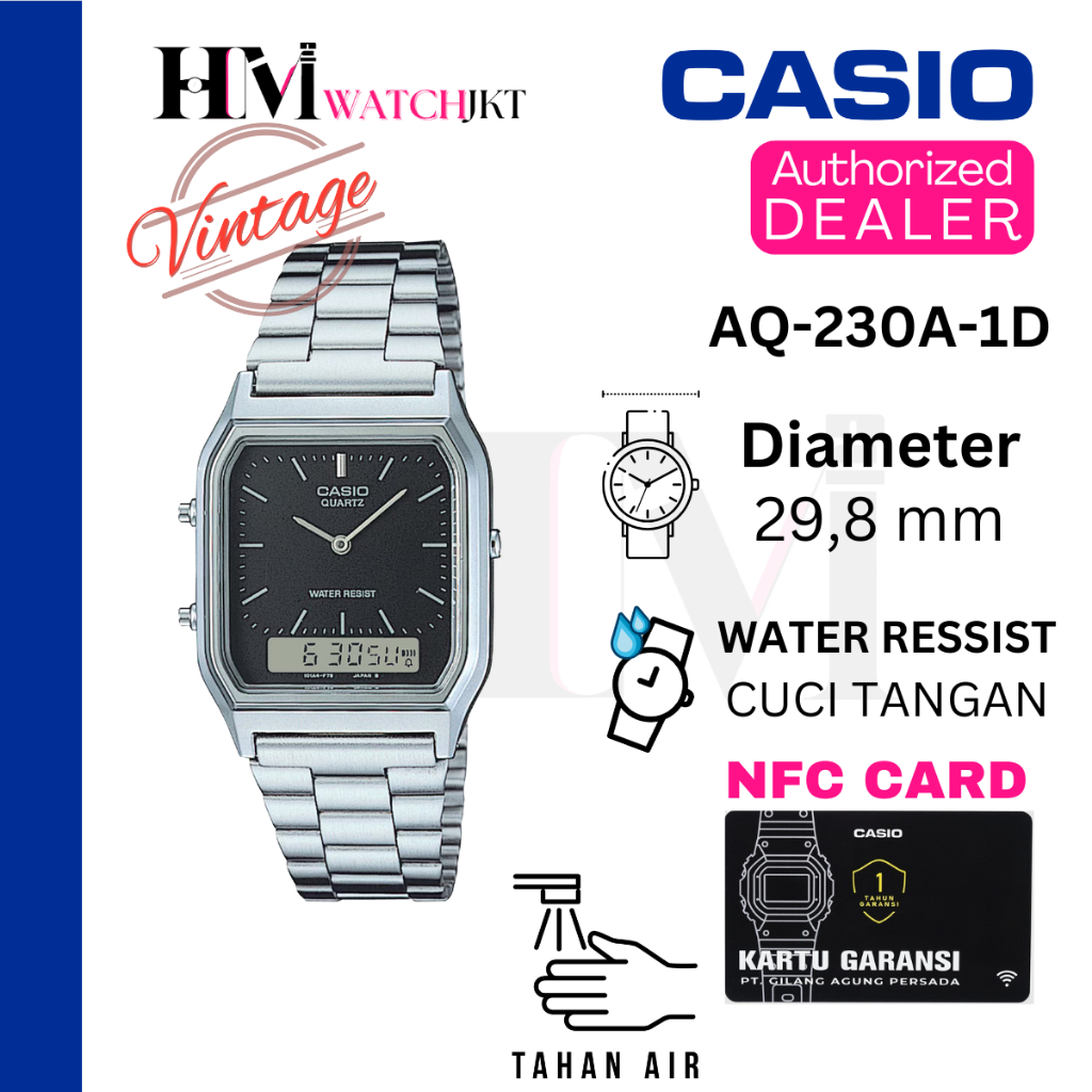 CASIO AQ-230A-1DMQ Jam Tangan Original Analog-Digital Rantai Antiair AQ-230A-1D