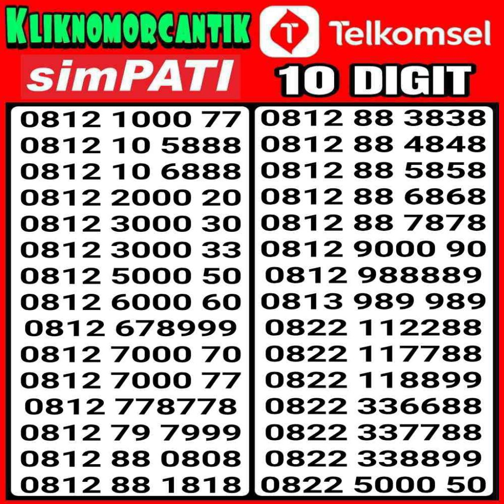 Nomor Cantik 10 Digit Telkomsel Simpati 10 Digit 4G&5G A31