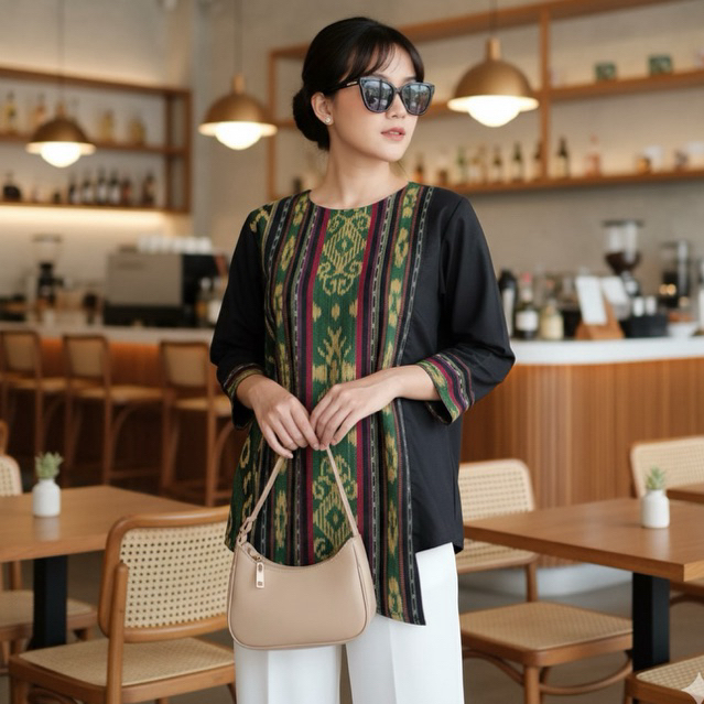 Shanaya Baju Batik Wanita Blus Kembang Tenun Original Belakang Polos Toyobo Blouse Batik Kerja