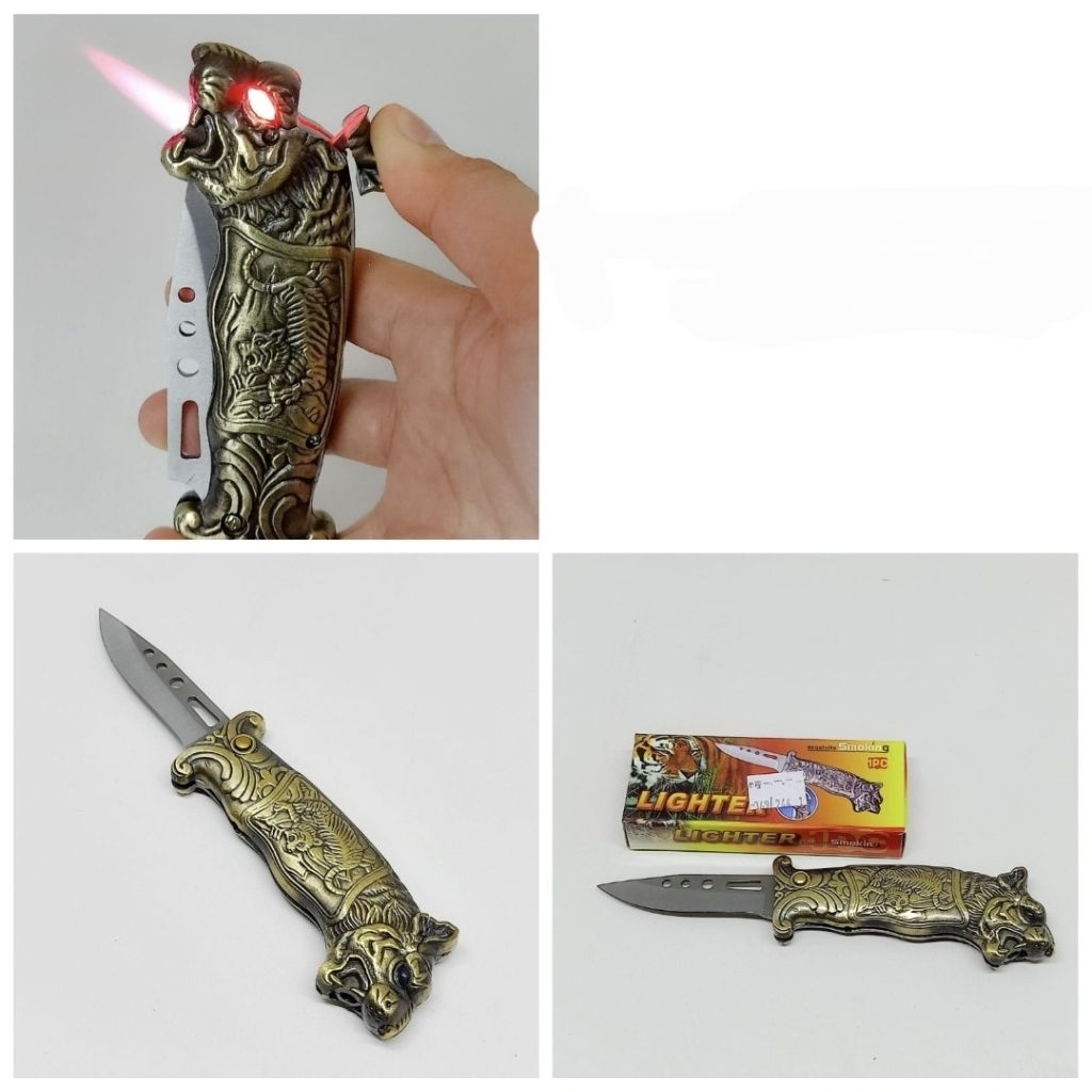 Mancis Korek Pisau+Lampu Motif Unik Pisau Lipat Outdoor Aksesoris Multifungsi