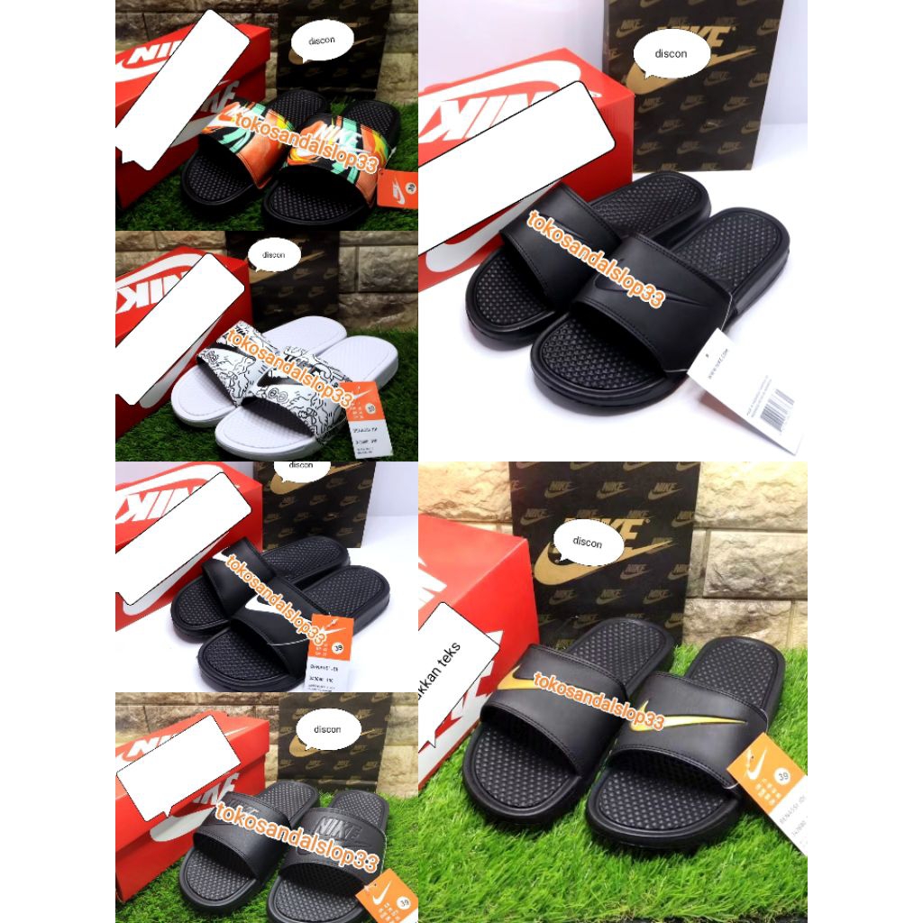 sandal selop Benassi hitam polos pria wanita