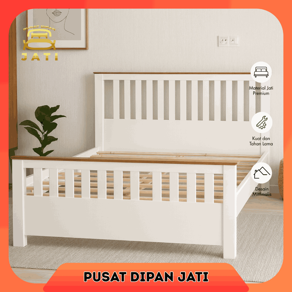Tempat Tidur Divan Minimalis Kayu Jati Solid Tempat Tidur Dipan Putih Ranjang Kasur Ukuran 140x200