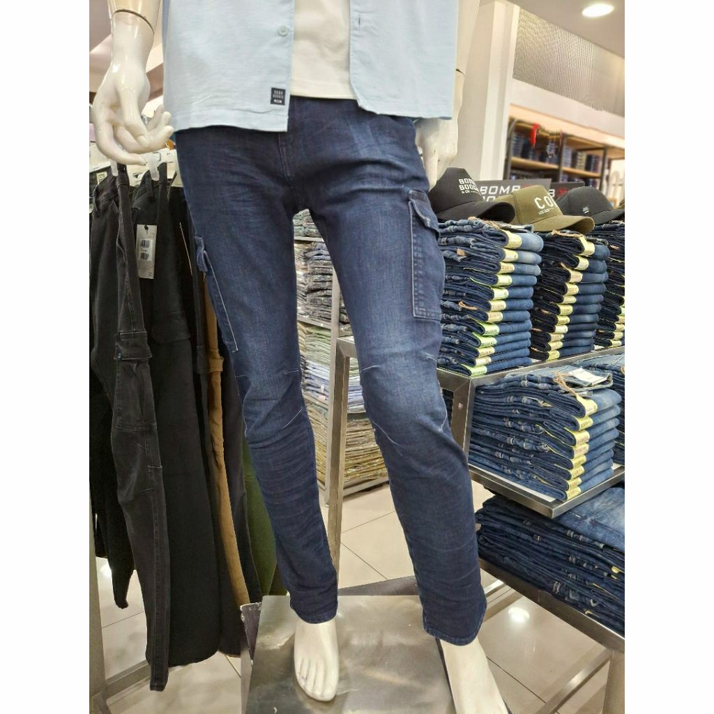 [ BOMBBOOGIE ] Celana Jeans Cargo Original Bombboogie Cargo Jeans ( Dark Blue )