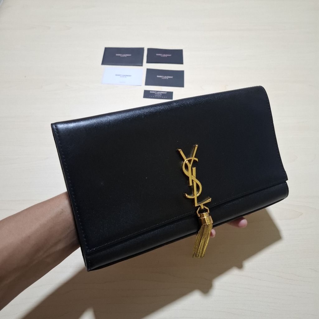 Saint Laurent Kate Cow Leather Tassel Clutch Regular Women's Black