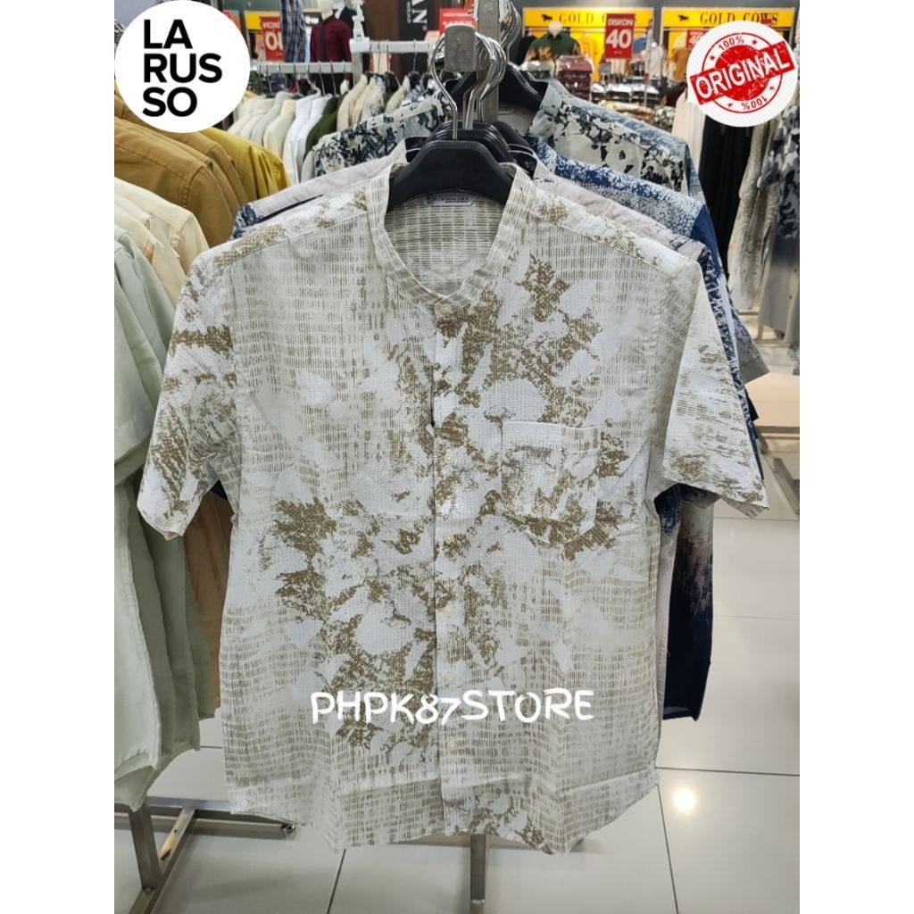 Kemeja pendek pria printing kerah Mandarin Larusso original