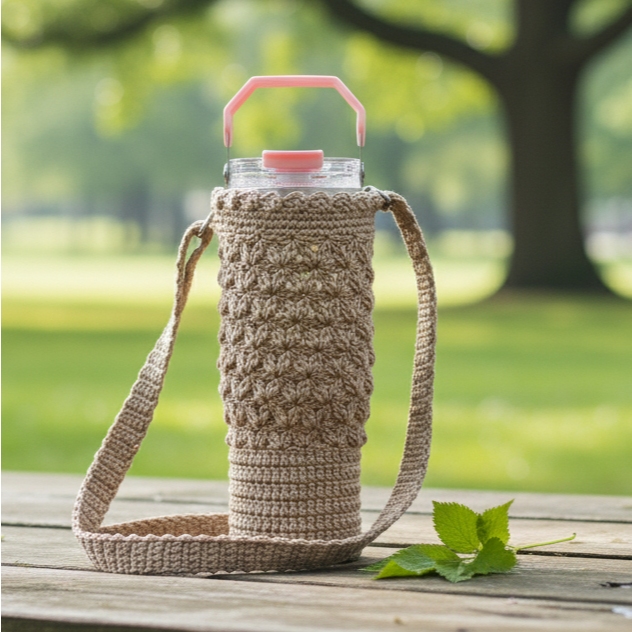 Sarung Botol Minum Rajut 900ml - Tas Botol Air Rajutan Tali Selempang Aesthetic Handmade