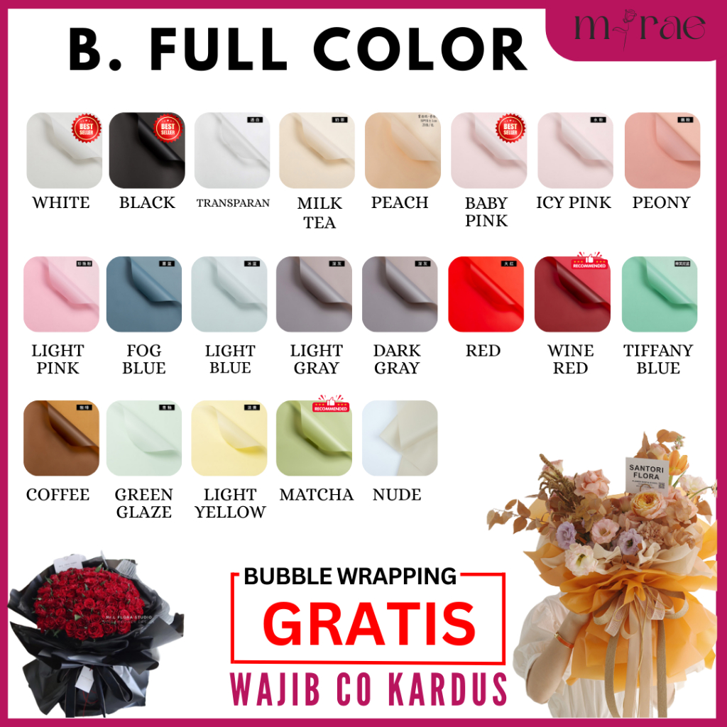[1 PACK] FULL COLOUR GRADE B KERTAS BUKET BUNGA CELLOPHANE FLOWER WRAPPING