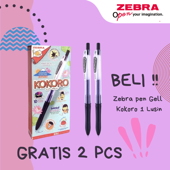 Zebra Pulpen Gel Kokoro 0.5 hitam 1 Lusin