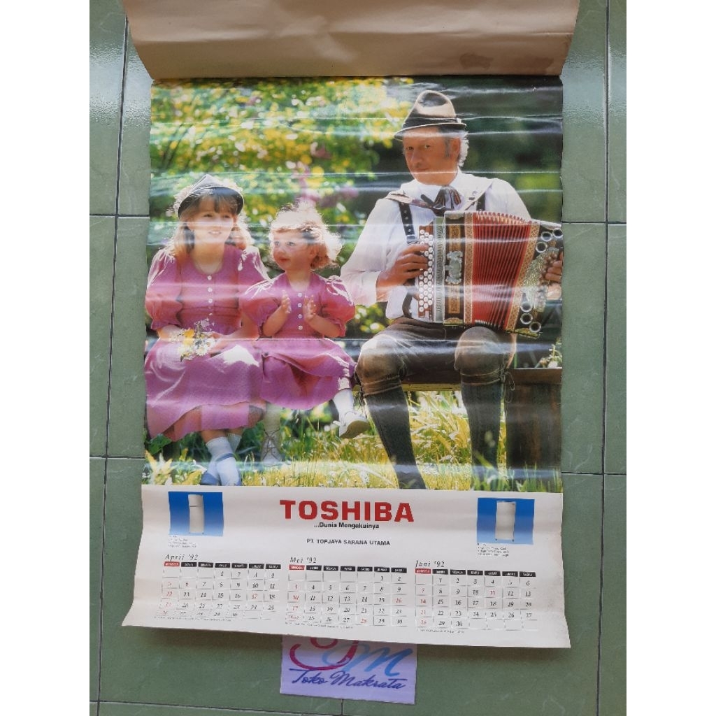 kalender tanggalan TOSHIBA tahun 1992 jadul lawas lama langka
