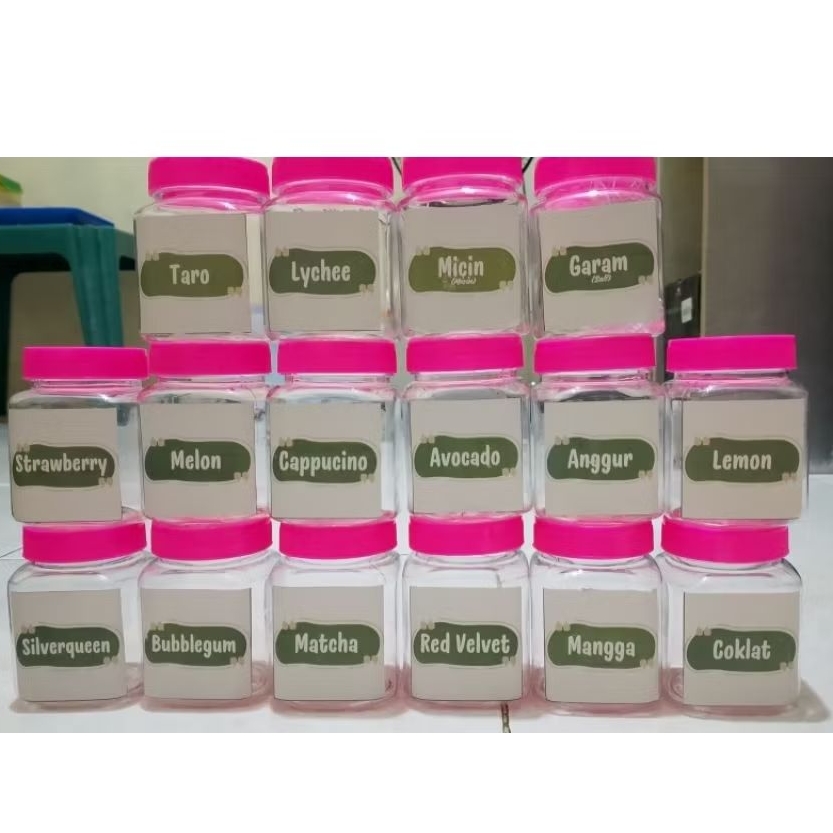 Terlengkap,toples bumbu dapur 200ml pink bonus sendok dan stiker