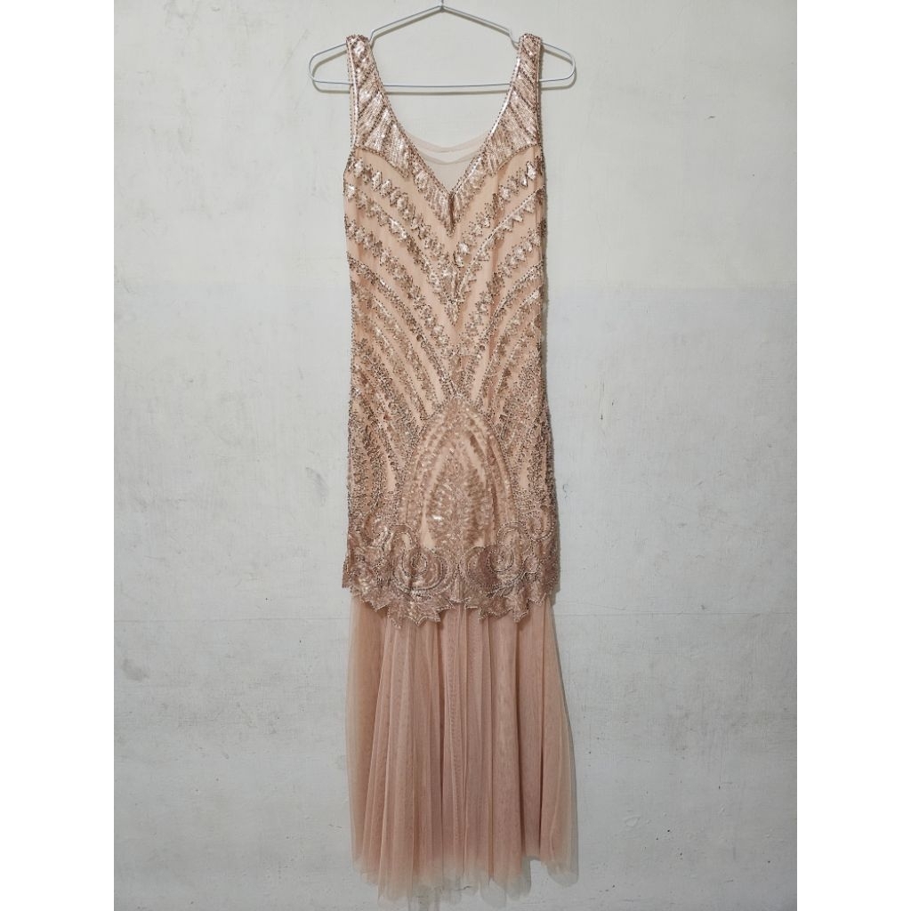 Gorgeous Rose Gold V-Neck Party Dress / Dress Pesta Warna Rose Gold
